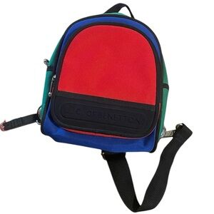Vintage U.C. Of Benetton Color Block Small Backpack, Silver Hardware, Heavy, EUC